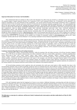 Filed by UAL Corporation Pursuant to Rule 425 Under the Securities Act of 1933 and Deemed Filed Pursuant to Rule 14A-12 Under the Securities Exchange Act of 1934