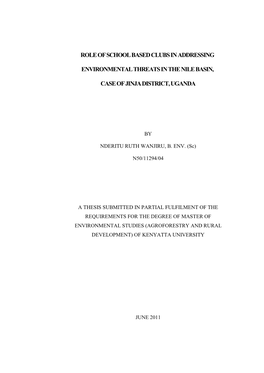 Role of School Based Clubs in Addressing Environmental Threats in the Nile Basin, Case of Jinja District, Uganda