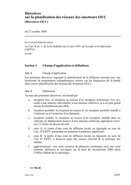 Directives Sur La Planification Des Réseaux Des Émetteurs OUC (Directives OUC) Du 27 Octobre 2004