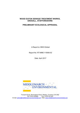 Wood Eaton Sewage Treatment Works, Gnosall, Staffordshire Preliminary