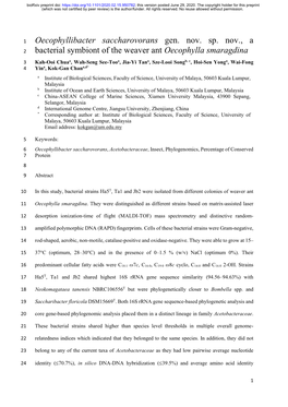 Oecophyllibacter Saccharovorans Gen. Nov. Sp. Nov., a Bacterial