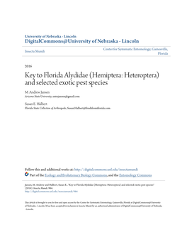 Key to Florida Alydidae (Hemiptera: Heteroptera) and Selected Exotic Pest Species M