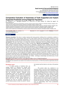 Comparative Evaluation of Awareness of Tooth Supported and Implant Supported Prosthesis Among Nalgonda Population Dr