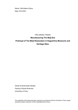 Manufacturing the Meiji Era Portrayal of the Meiji Restoration in Kagoshima Museums and Heritage Sites