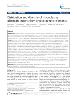 Distribution and Diversity of Mycoplasma Plasmids: Lessons