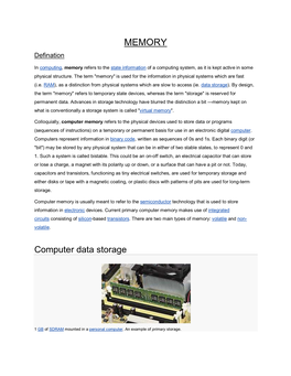 MEMORY Defination