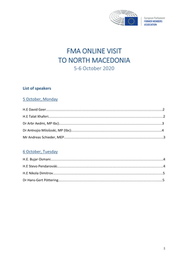 FMA ONLINE VISIT to NORTH MACEDONIA 5-6 October 2020