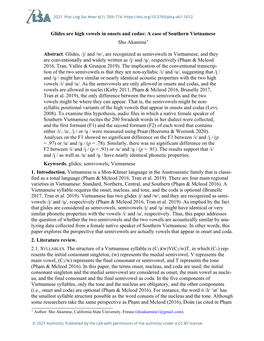 Glides Are High Vowels in Onsets and Codas: a Case of Southern Vietnamese Sho Akamine*