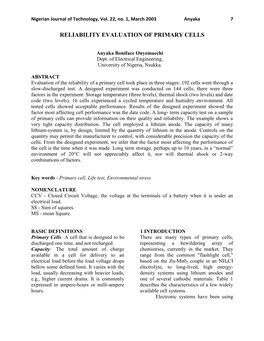 Reliability Evaluation of Primary Cells