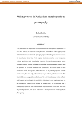 Writing Vowels in Punic: from Morphography to Phonography