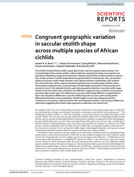 Congruent Geographic Variation in Saccular Otolith Shape Across Multiple Species of African Cichlids Aneesh P