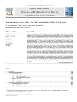 Solar and Wind Opportunities for Water Desalination in the Arab Regions