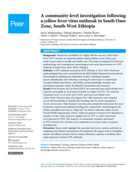 A Community-Level Investigation Following a Yellow Fever Virus Outbreak in South Omo Zone, South-West Ethiopia