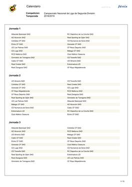 Calendario Liga Segunda División