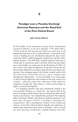 Paradigm Lost Or Paradise Declining? American Physicians and the ‘Dead End’ of the Paris Clinical School