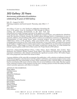 303 Gallery: 35 Years Anniversary Publication & Exhibition Celebrating 35 Years of 303 Gallery