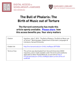 The Bull of Phalaris: the Birth of Music out of Torture