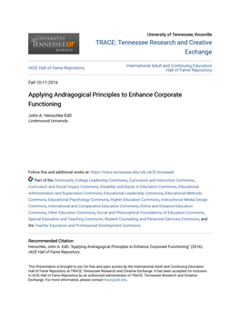 Applying Andragogical Principles to Enhance Corporate Functioning