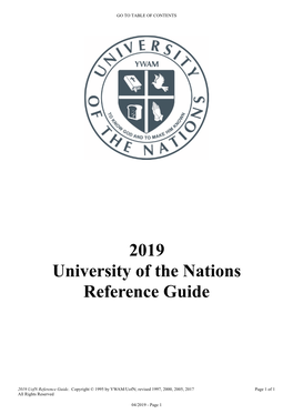 2019 University of the Nations Reference Guide