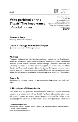 Who Perished on the Titanic? the Importance of Social Norms