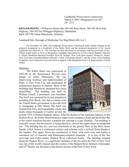 KELLER HOTEL, 150 Barrow Street (Aka 384-385 West Street, 384-385 West Side Highway, 384-385 Joe Dimaggio Highway), Manhattan