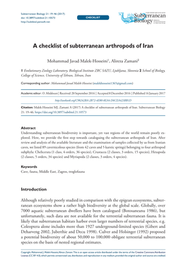 ﻿A Checklist of Subterranean Arthropods of Iran