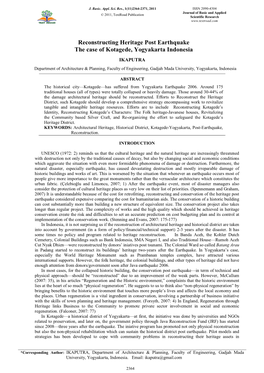 Reconstructing Heritage Post Earthquake the Case of Kotagede, Yogyakarta Indonesia