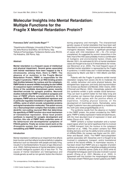 Multiple Functions for the Fragile X Mental Retardation Protein?