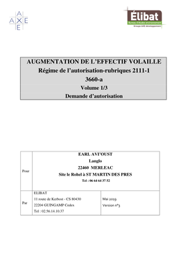 AUGMENTATION DE L'effectif VOLAILLE Régime De L'autorisation