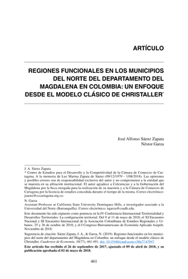Functional Regions in the Northern Municipalities of the Magdalena Department in Colombia: an Approach from the Classic Christaller Model