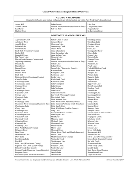 Coastal Waterbodies Also Include Embayments and Tributaries That Are Within New York State's Coastal Area.)