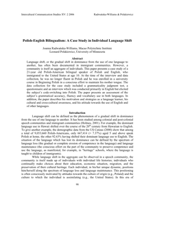 Polish-English Bilingualism: a Case Study in Individual Language Shift