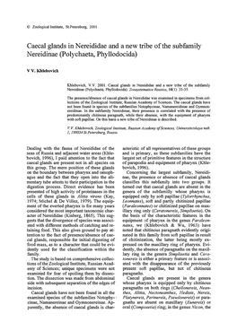 Caecal Glands in Nereididae and a New Tribe of the Subfamily Nereidinae (Polychaeta, Phyllodocida)