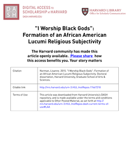 Formation of an African American Lucumi Religious Subjectivity