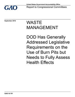 GAO-16-781, WASTE MANAGEMENT: DOD Has