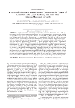 A Sustained Release Gel Formulation of Doramectin for Control of Lone Star Ticks (Acari: Ixodidae) and Horn Flies (Diptera: Muscidae) on Cattle