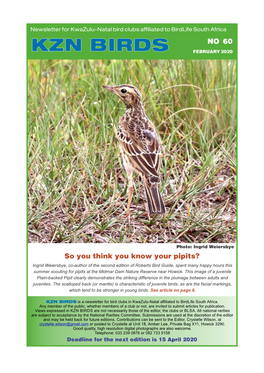Birdlife KZN Midlands Newsletter No. 60
