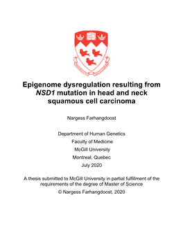 Epigenome Dysregulation Resulting from NSD1 Mutation in Head and Neck Squamous Cell Carcinoma