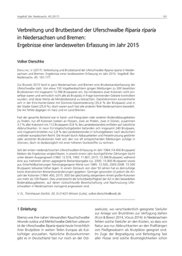 Verbreitung Und Brutbestand Der Uferschwalbe Riparia Riparia in Niedersachsen Und Bremen: Ergebnisse Einer Landesweiten Erfassung Im Jahr 2015