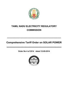 Comprehensive Tariff Order on SOLAR POWER