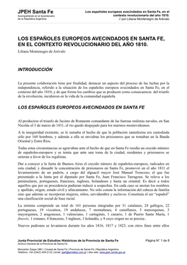 Los Españoles Europeos Avecindados En Santa Fe, En El Acompañando En El Bicentenario Contexto Revolucionario Del Año 1810