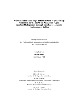 Central Madagascar) Through Novel Approaches in Luminescence Dating