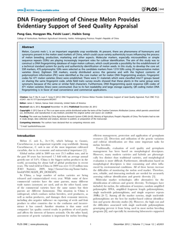 DNA Fingerprinting of Chinese Melon Provides Evidentiary Support of Seed Quality Appraisal