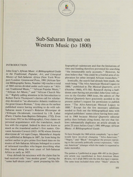 Sub-Saharan Lmpact on Western Music (To 1800)