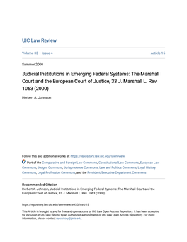 Judicial Institutions in Emerging Federal Systems: the Marshall Court and the European Court of Justice, 33 J. Marshall L. Rev. 1063 (2000)