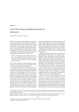 Social Psychological Methods Outside the Laboratory