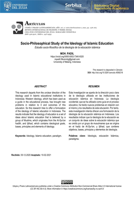 Socio-Philosophical Study of the Ideology of Islamic Education Estudio Socio-Filosófico De La Ideología De La Educación Islámica