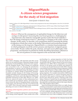 Migrantwatch: a Citizen Science Programme for the Study of Bird Migration Suhel Quader & Rashid H