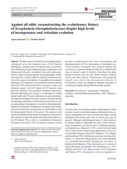 Reconstructing the Evolutionary History of Scrophularia (Scrophulariaceae) Despite High Levels of Incongruence and Reticulate Evolution