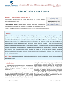 Suresh Joghee, Et Al. Solanum Xanthocarpum: a Review. Int J Pharmacogn Chinese Med 2019, 3(3): 000177